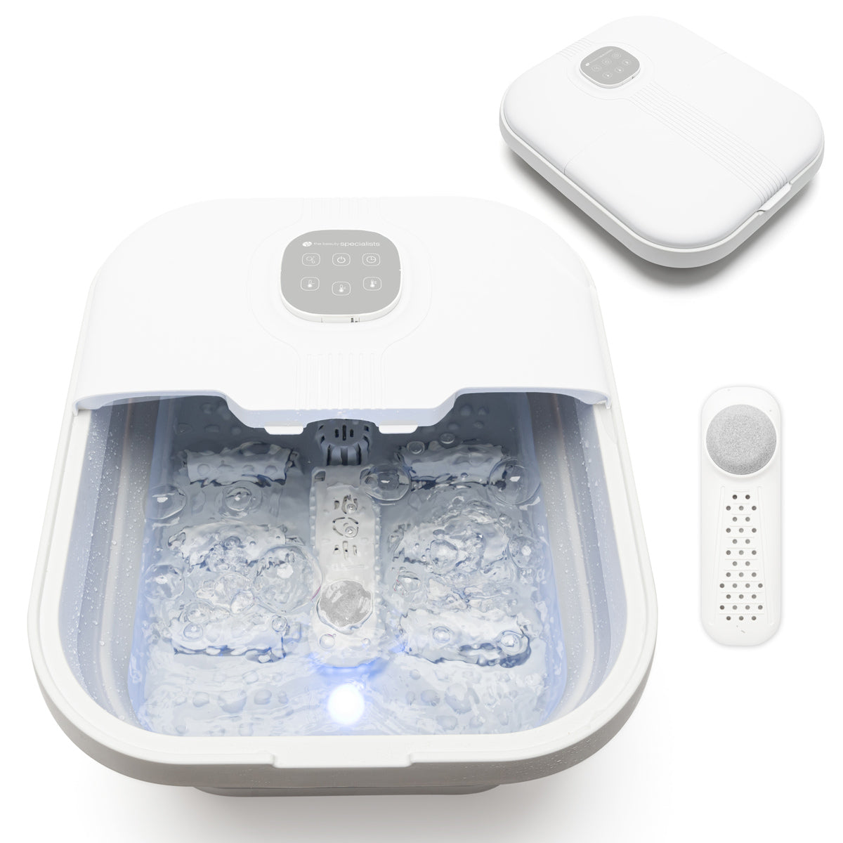 The Rio Deluxe Foldaway Foot Spa Bath offers bubbling water, a digital touch panel, a separate white cover, and a removable filter—ideal for relaxing and indulgent foot treatments at home.