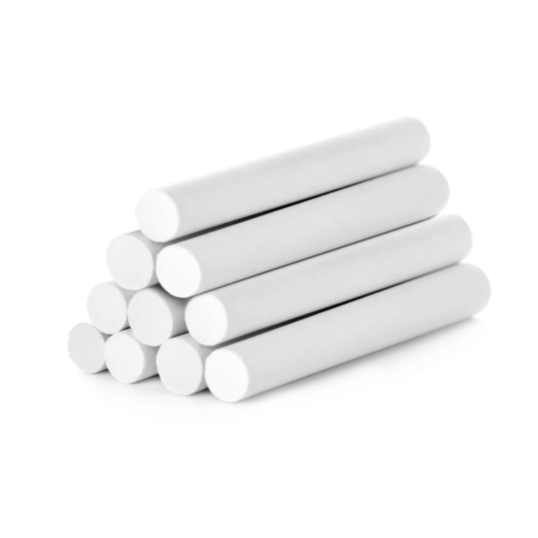 A stack of Rio AROMATHERAPY DIFFUSER REPLACEMENT FILTERS, resembling white chalk sticks, arranged in a pyramid shape on a white background.