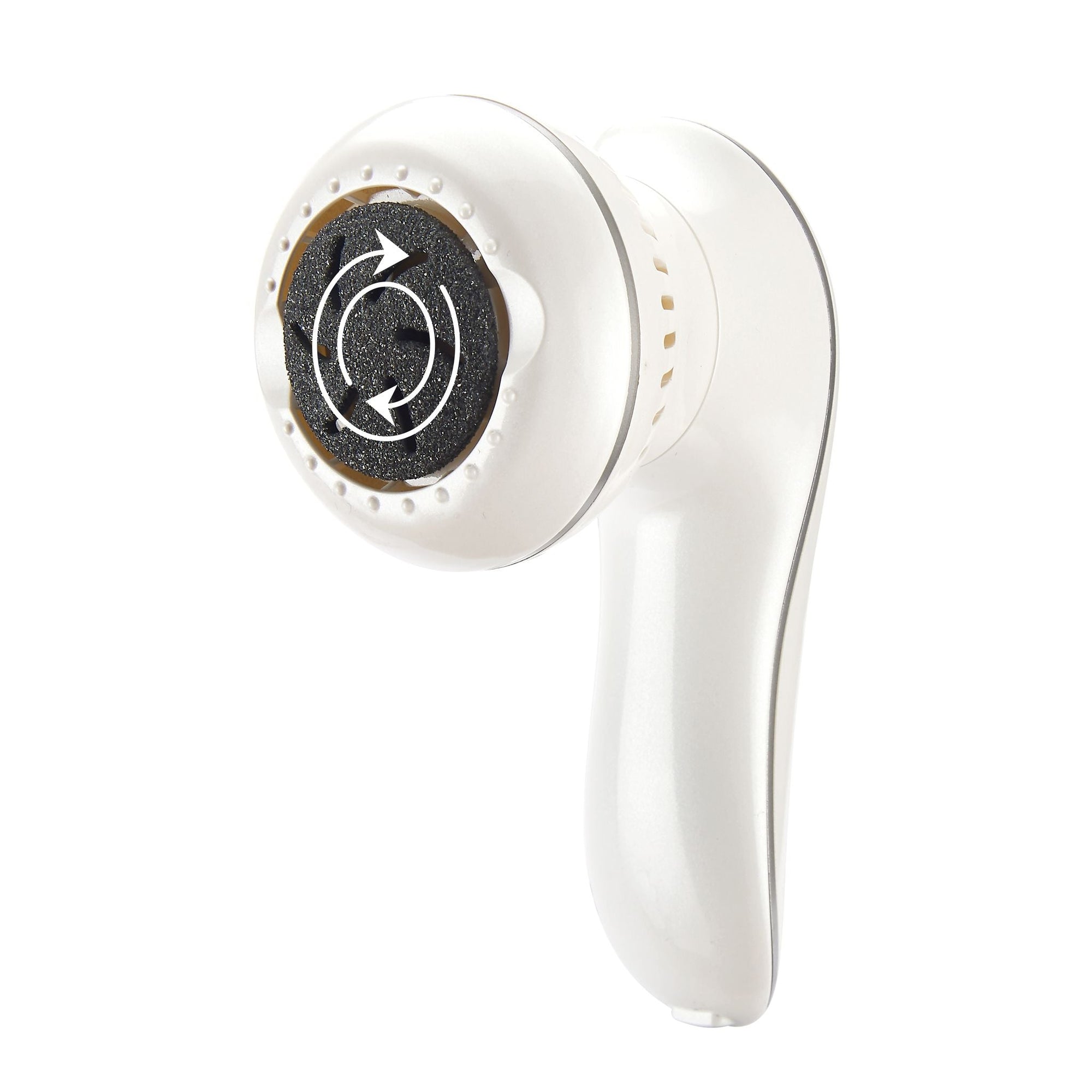 60 second spa pedi hard skin remover with arrows showing the rotating sanding head