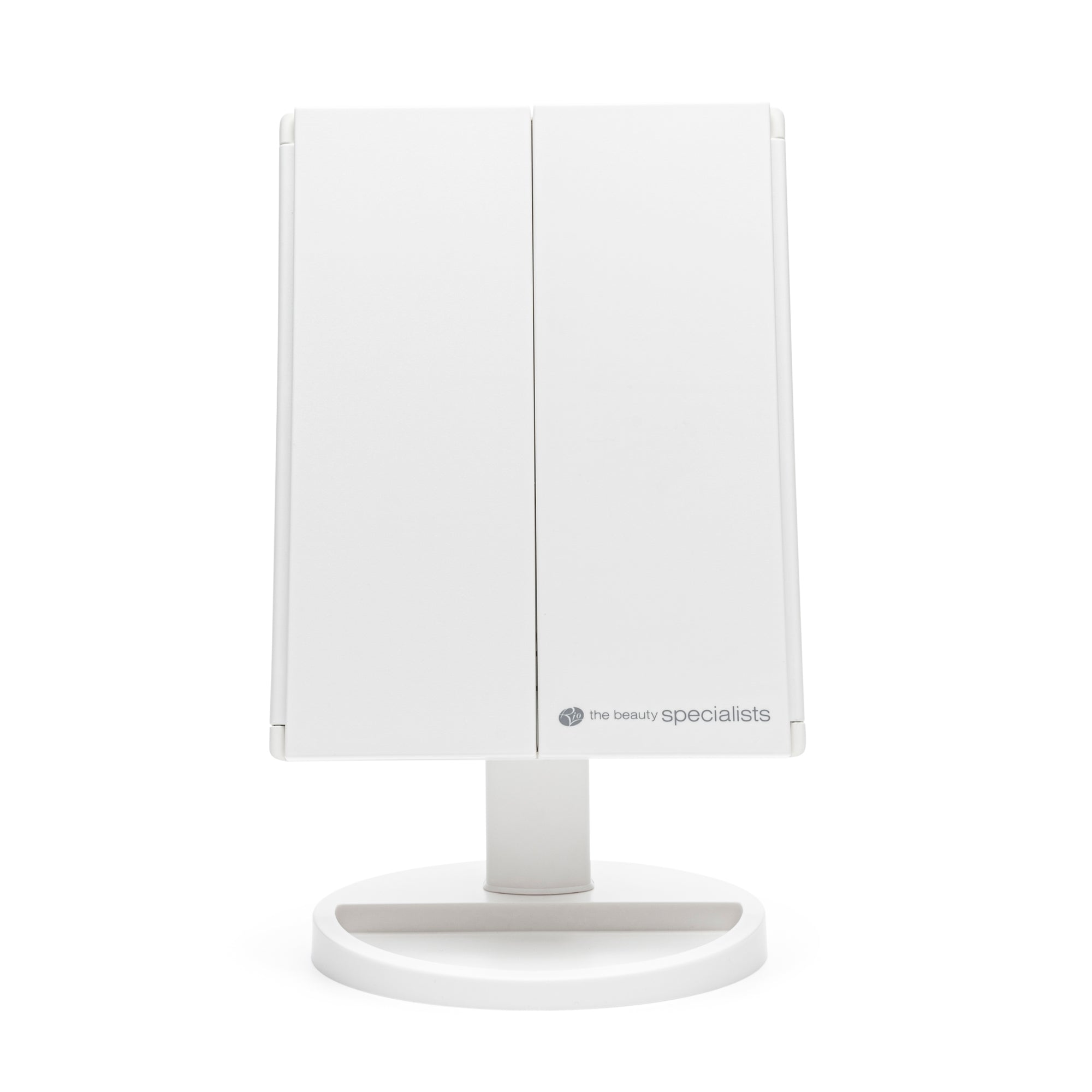 24 LED touch dimmable make up mirror with 2x 3x magnification in white with trii fold doors closed 